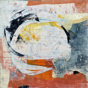 Think twice, abstract 50x50cm rood en blauw